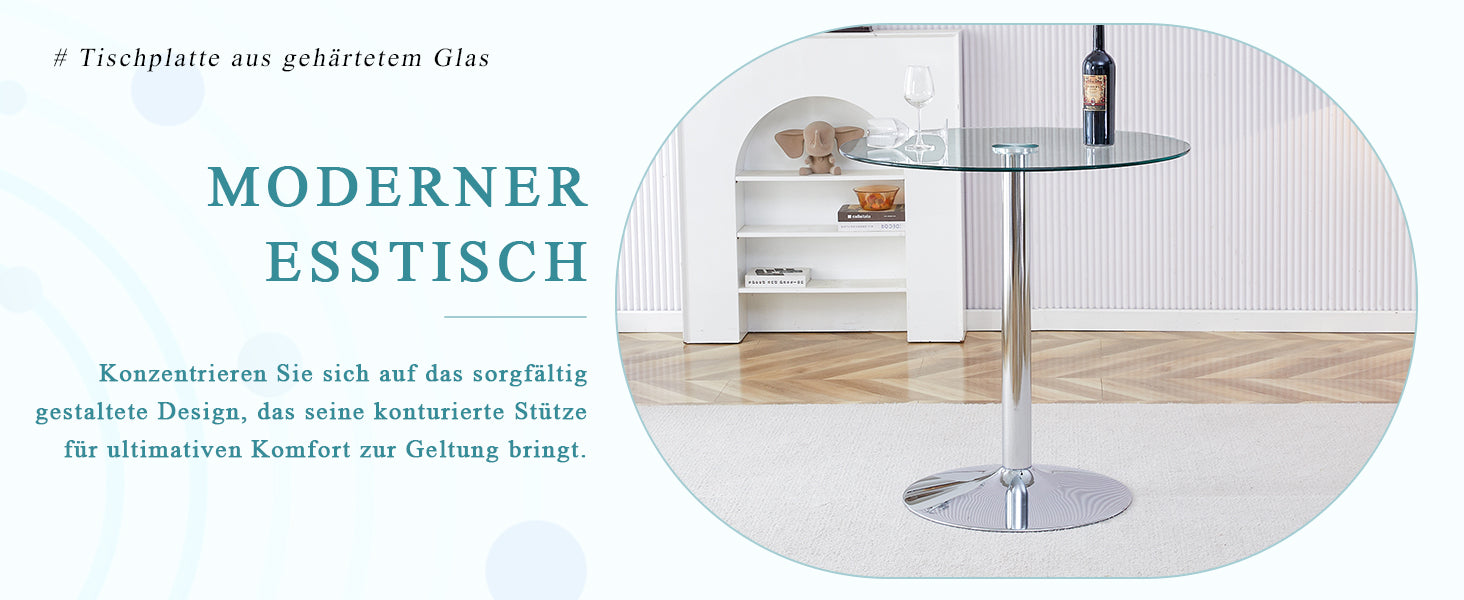 Logidon Moderne Glazen Tafel Rond 89 cm - Transparant metalen onderstel, 92 cm hoog