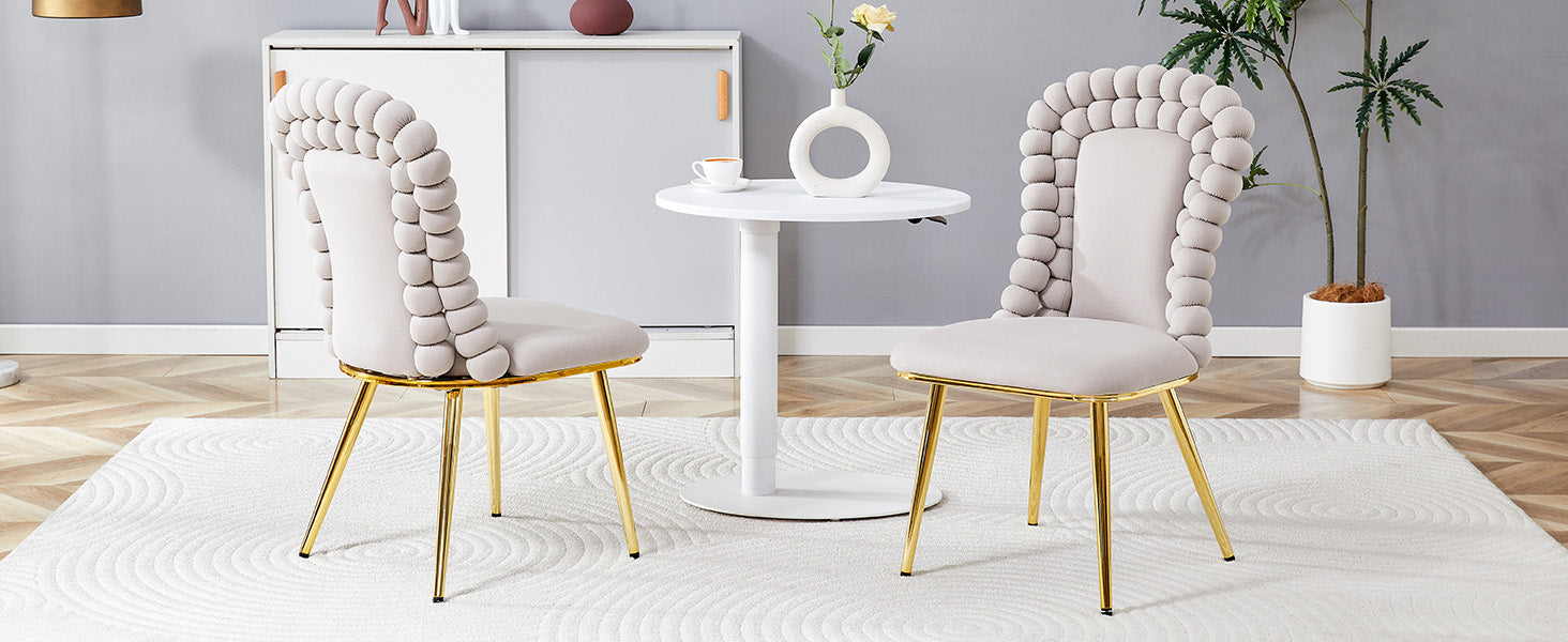 Logidon Set van 2 lichtgrijze fluwelen eetkamerstoelen met rugleuning met kogelketting