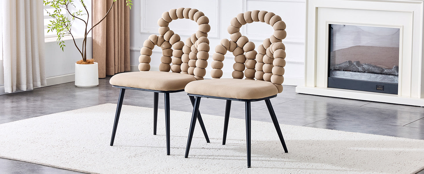 Logidon beige fluwelen eetkamerstoelen set met 2 kogelketting rugleuning