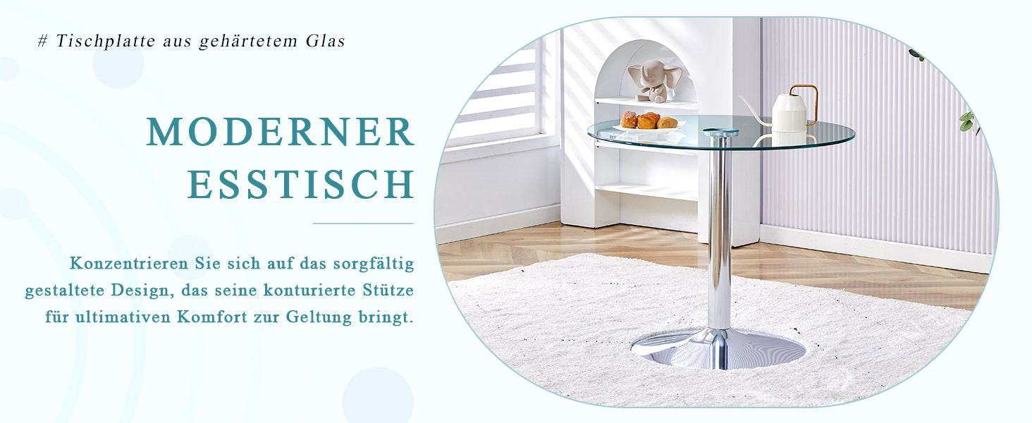 Logidon ronde glazen tafel 85 cm, 76 cm hoog transparant glazen metalen onderstel