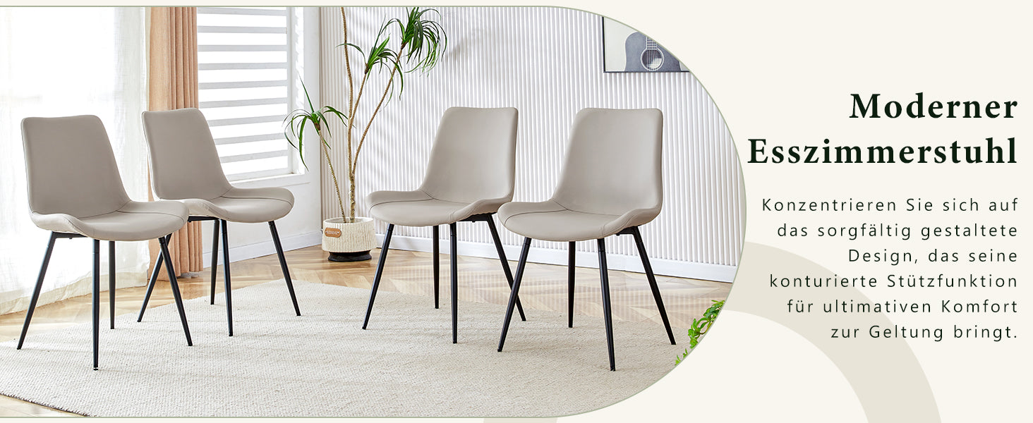 Logidon set van 4 eettafelstoelen kunstleer grijze brede zitting