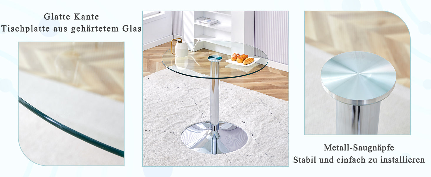 Logidon ronde glazen tafel 85 cm, 76 cm hoog transparant glazen metalen onderstel