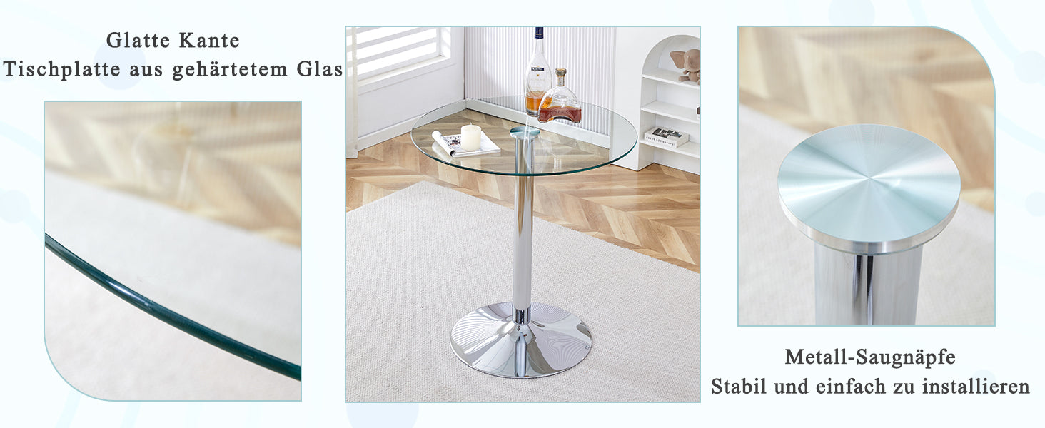 Logidon Moderne Glazen Tafel Rond 89 cm - Transparant metalen onderstel, 92 cm hoog