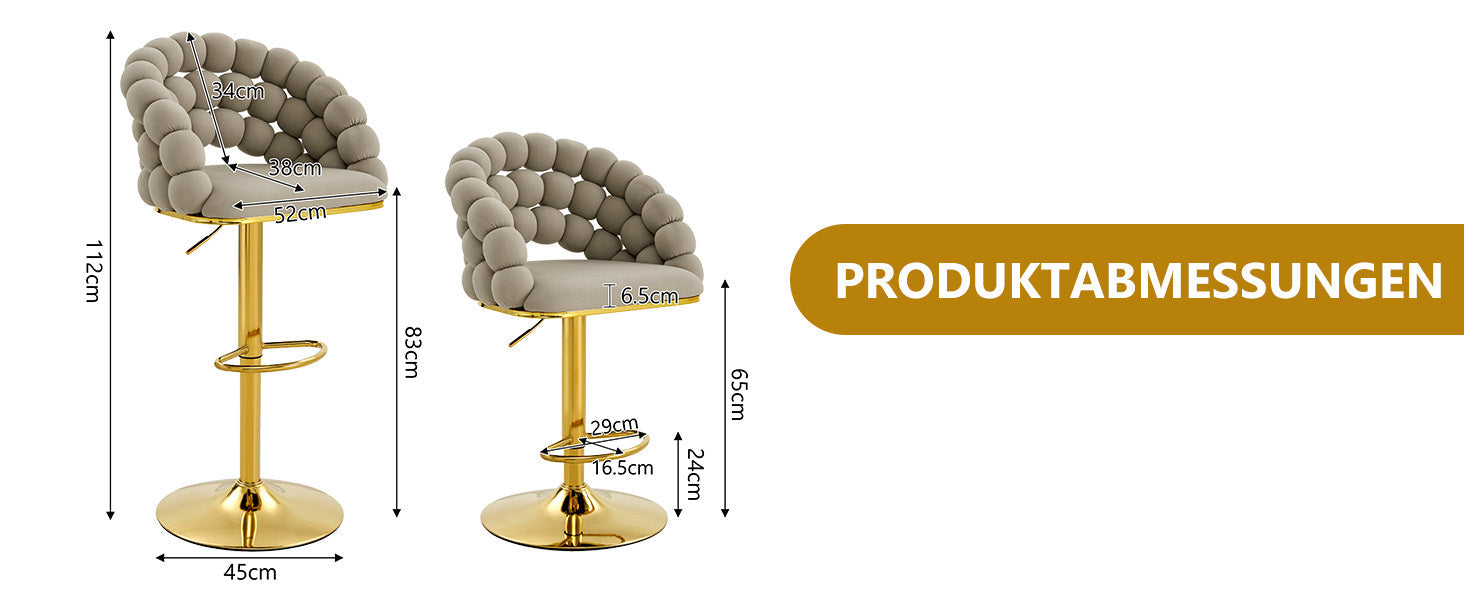 Logidon grijze fluwelen barkrukken set van 2 kogelketting rugleuning gouden frame