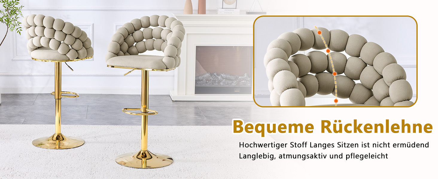 Logidon grijze fluwelen barkrukken set van 2 kogelketting rugleuning gouden frame
