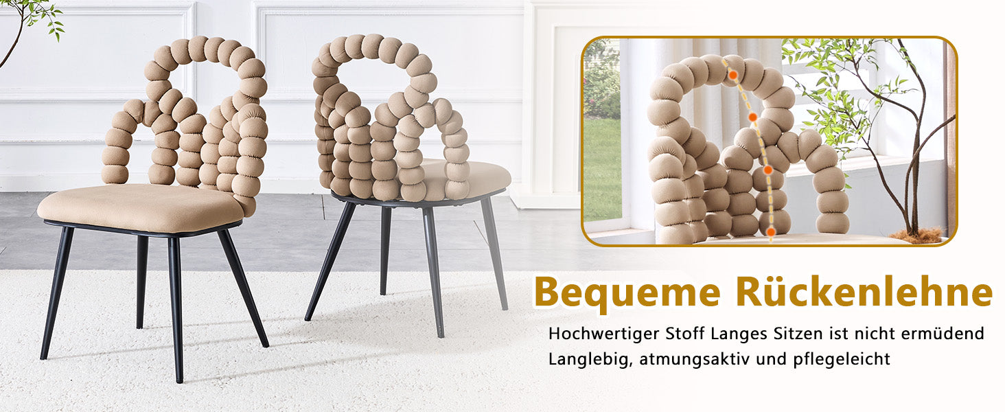 Logidon beige fluwelen eetkamerstoelen set met 2 kogelketting rugleuning