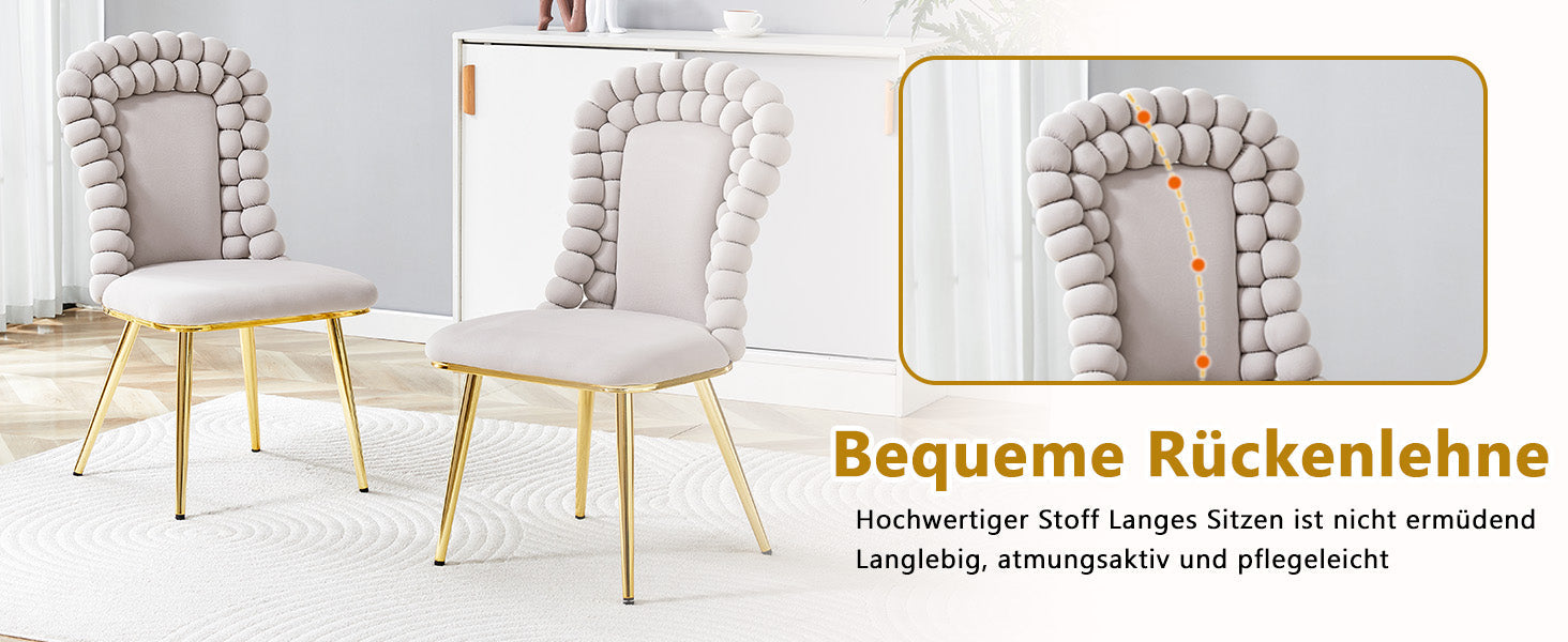 Logidon Set van 2 lichtgrijze fluwelen eetkamerstoelen met rugleuning met kogelketting