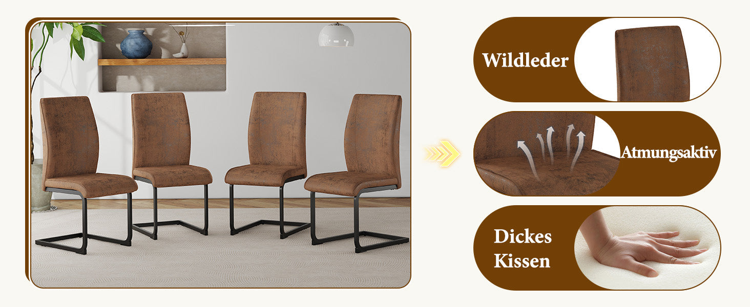 Logidon set van 2 bruine, ergonomische eetkamerstoelen met metalen frame