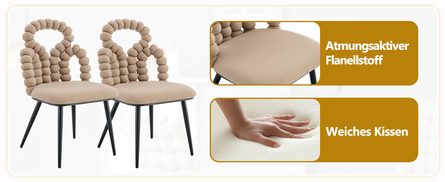 Logidon beige fluwelen eetkamerstoelen set met 2 kogelketting rugleuning