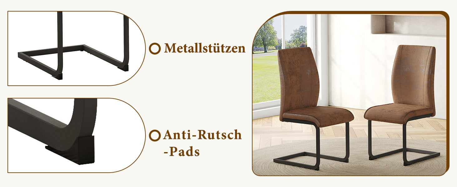 Logidon set van 2 bruine, ergonomische eetkamerstoelen met metalen frame