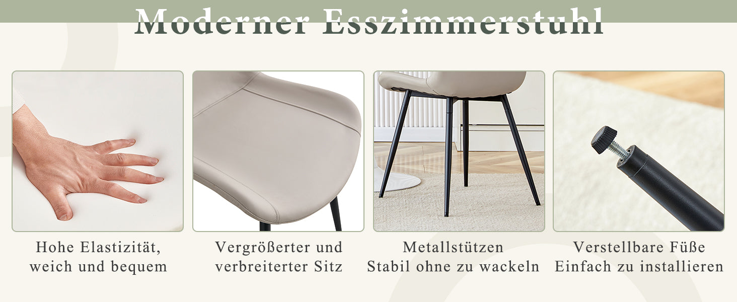 Logidon set van 4 eettafelstoelen kunstleer grijze brede zitting