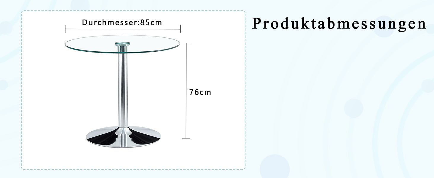 Logidon ronde glazen tafel 85 cm, 76 cm hoog transparant glazen metalen onderstel