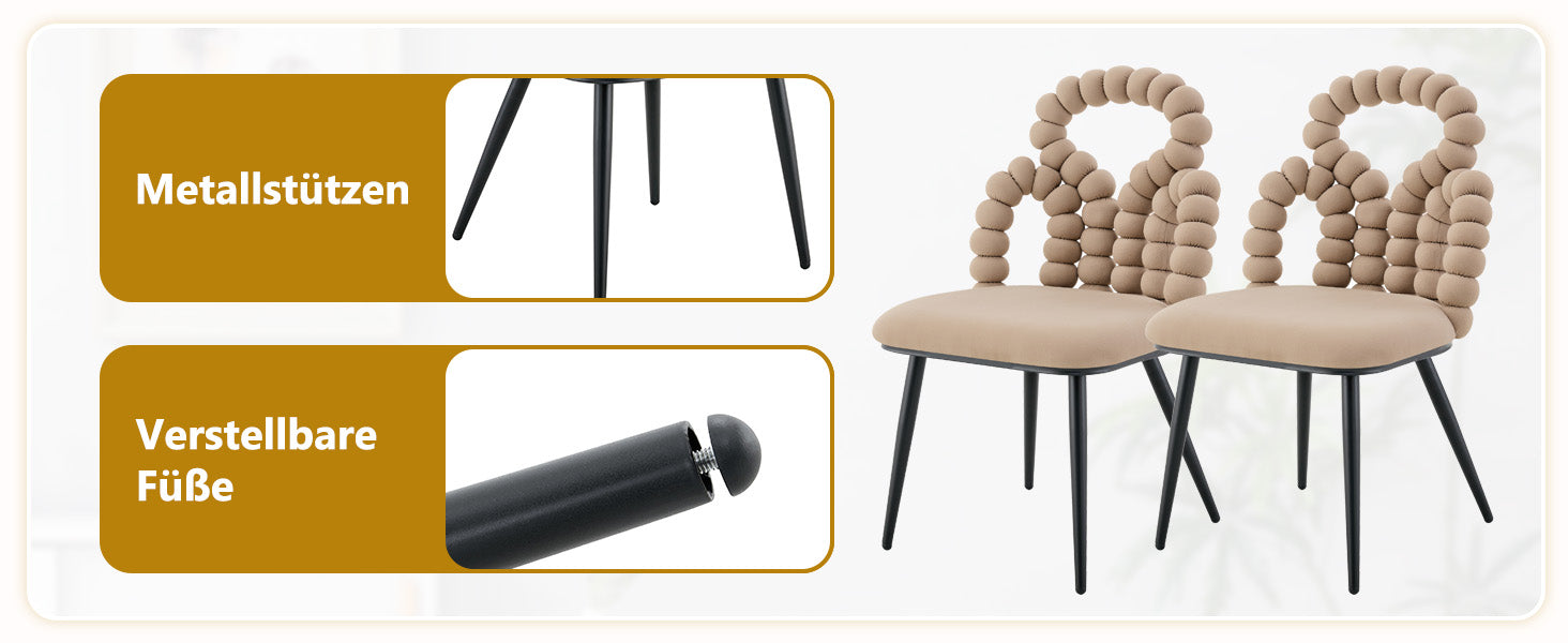 Logidon beige fluwelen eetkamerstoelen set met 2 kogelketting rugleuning