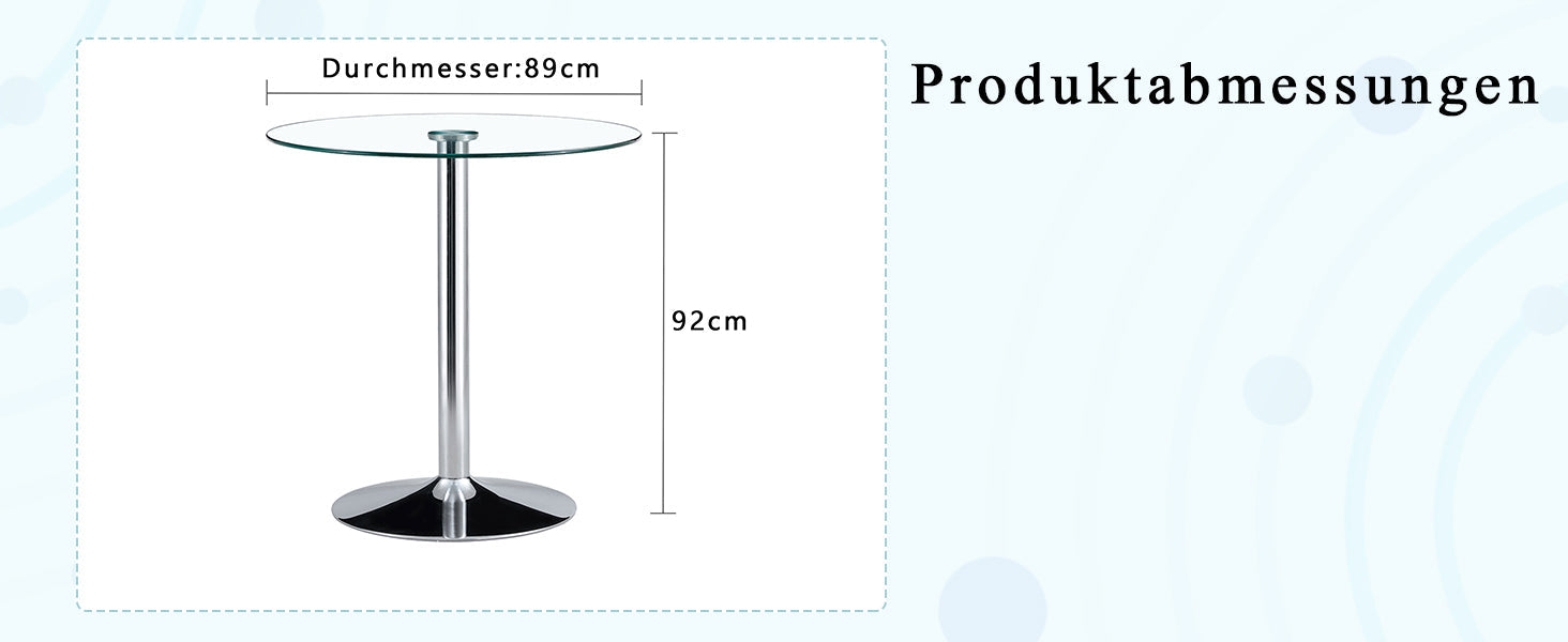 Logidon Moderne Glazen Tafel Rond 89 cm - Transparant metalen onderstel, 92 cm hoog