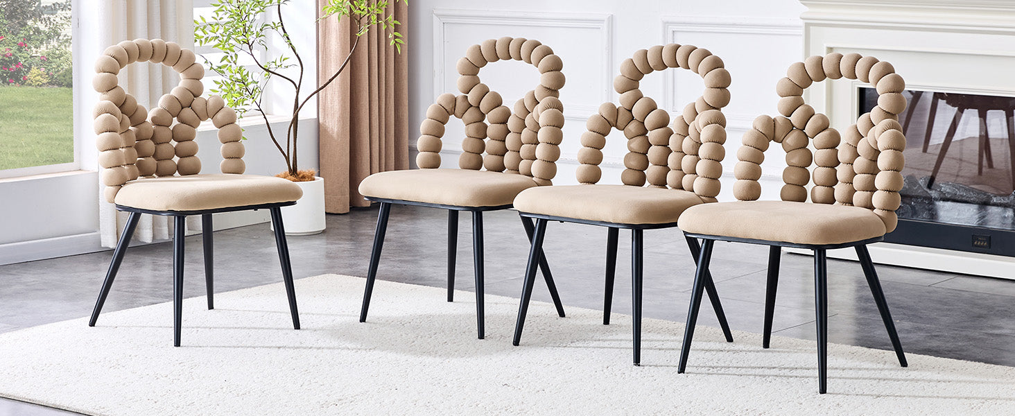 Logidon beige fluwelen eetkamerstoelen set met 2 kogelketting rugleuning