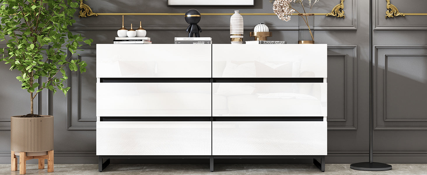 Logidon dressoir 140 cm hoogglans wit zwart met 6 lades