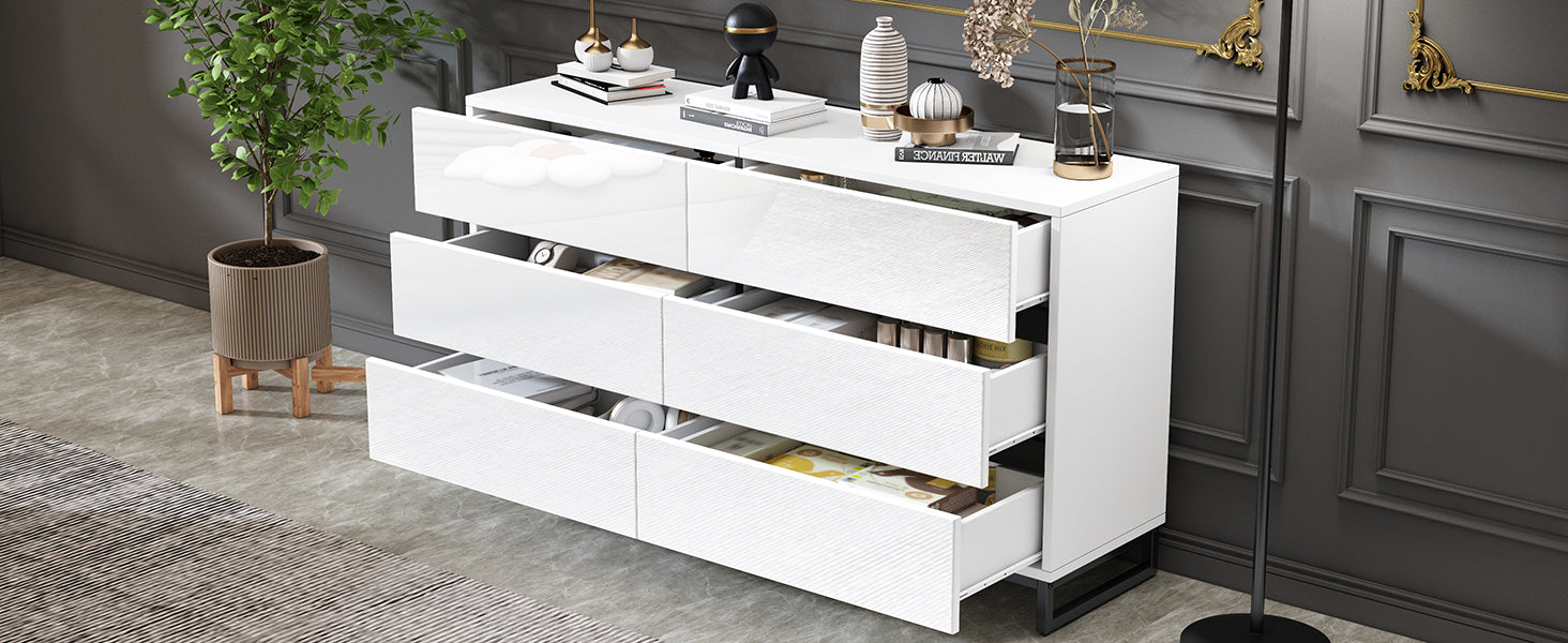 Logidon dressoir 140 cm hoogglans wit zwart met 6 lades