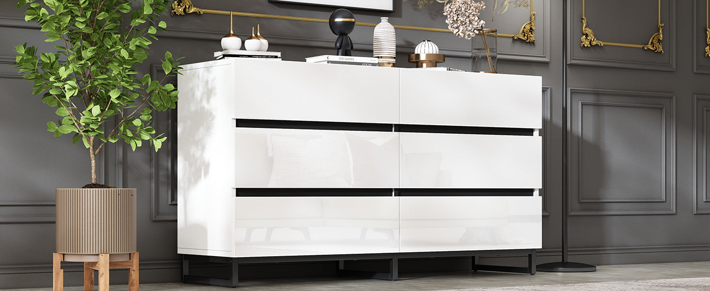 Logidon dressoir 140 cm hoogglans wit zwart met 6 lades