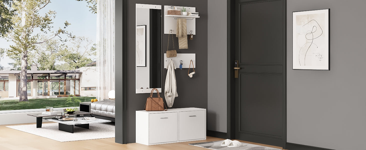 Logidon kledingkastset 4-delige spiegel schoenenkast wit 90x30x41,5 cm