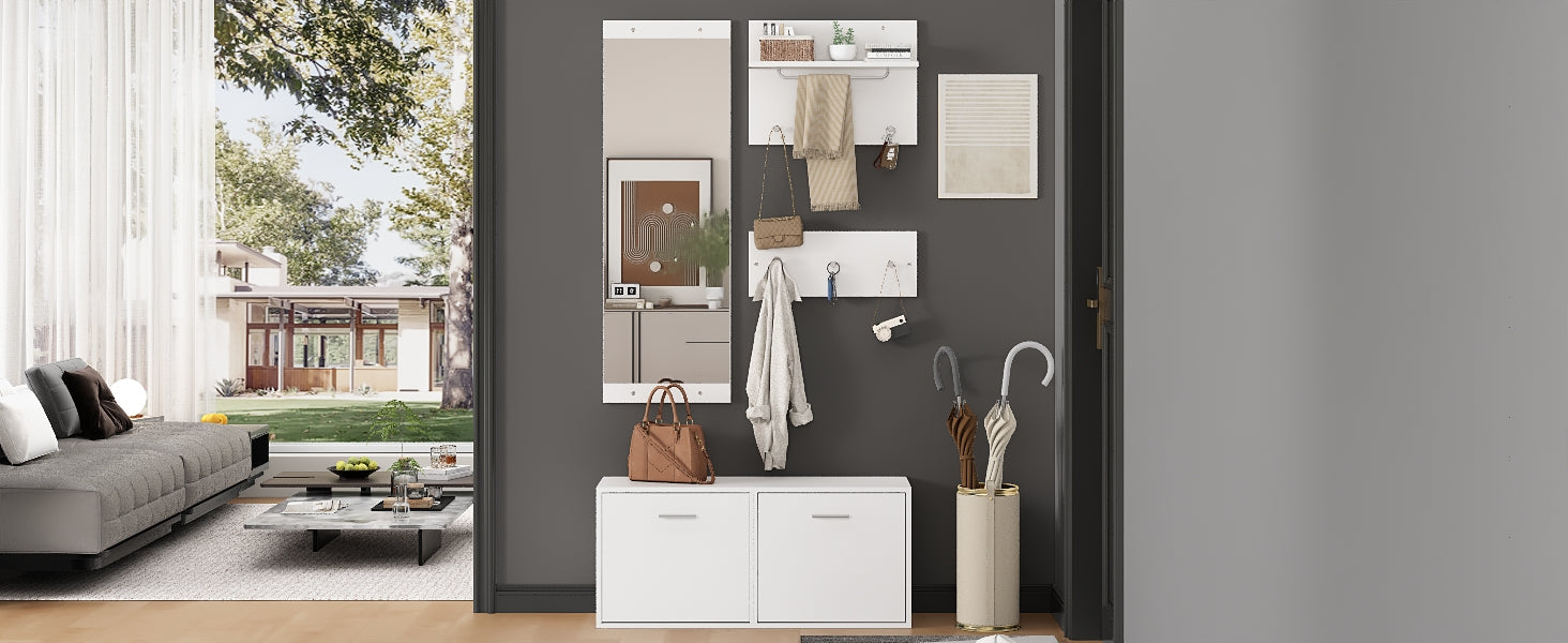 Logidon kledingkastset 4-delige spiegel schoenenkast wit 90x30x41,5 cm