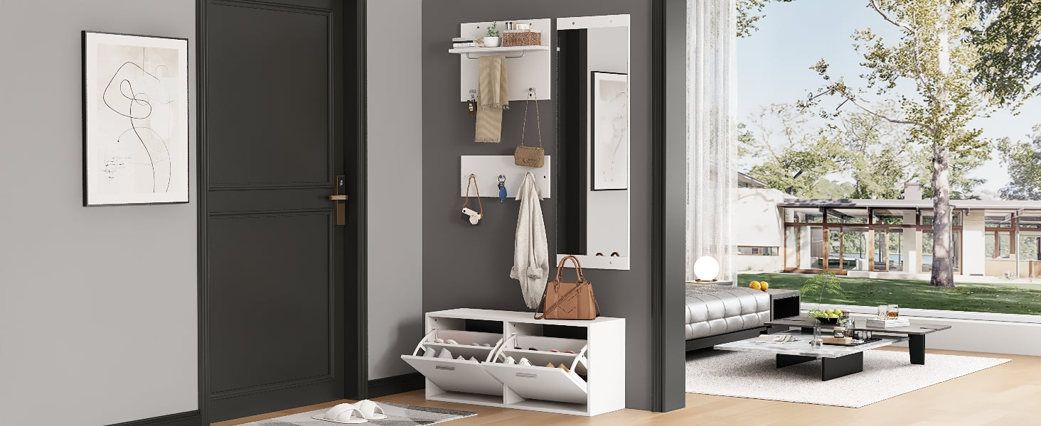 Logidon kledingkastset 4-delige spiegel schoenenkast wit 90x30x41,5 cm