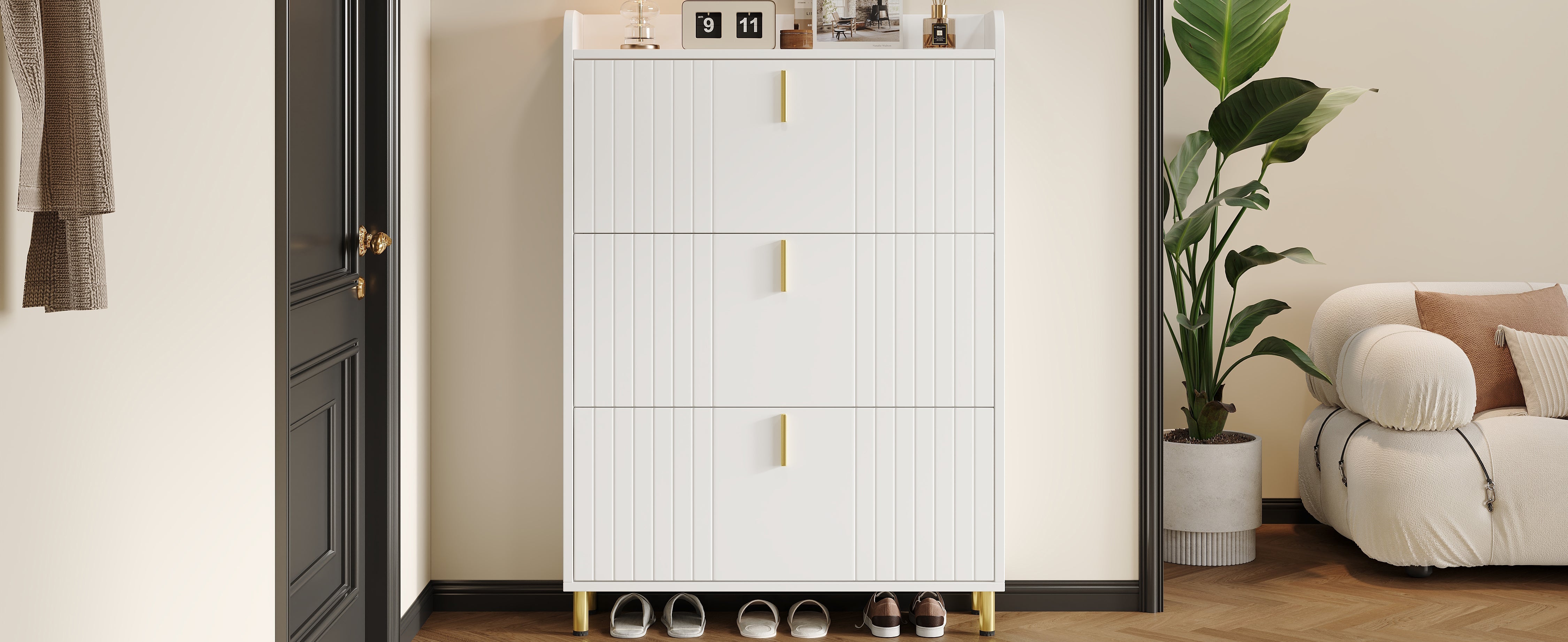 Logidon schoenenkast wit 3 kleppen, 6 vakken, 80x23x123 cm