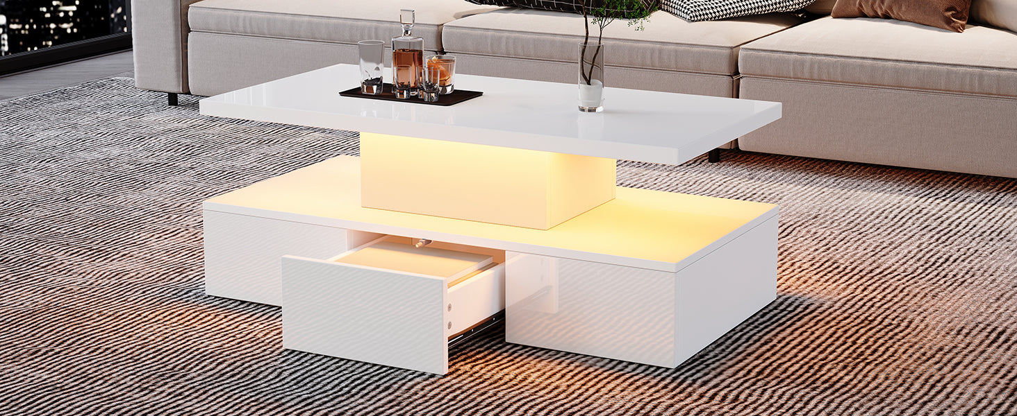 Logidon Salontafel met twee niveaus, witte LED-verlichting