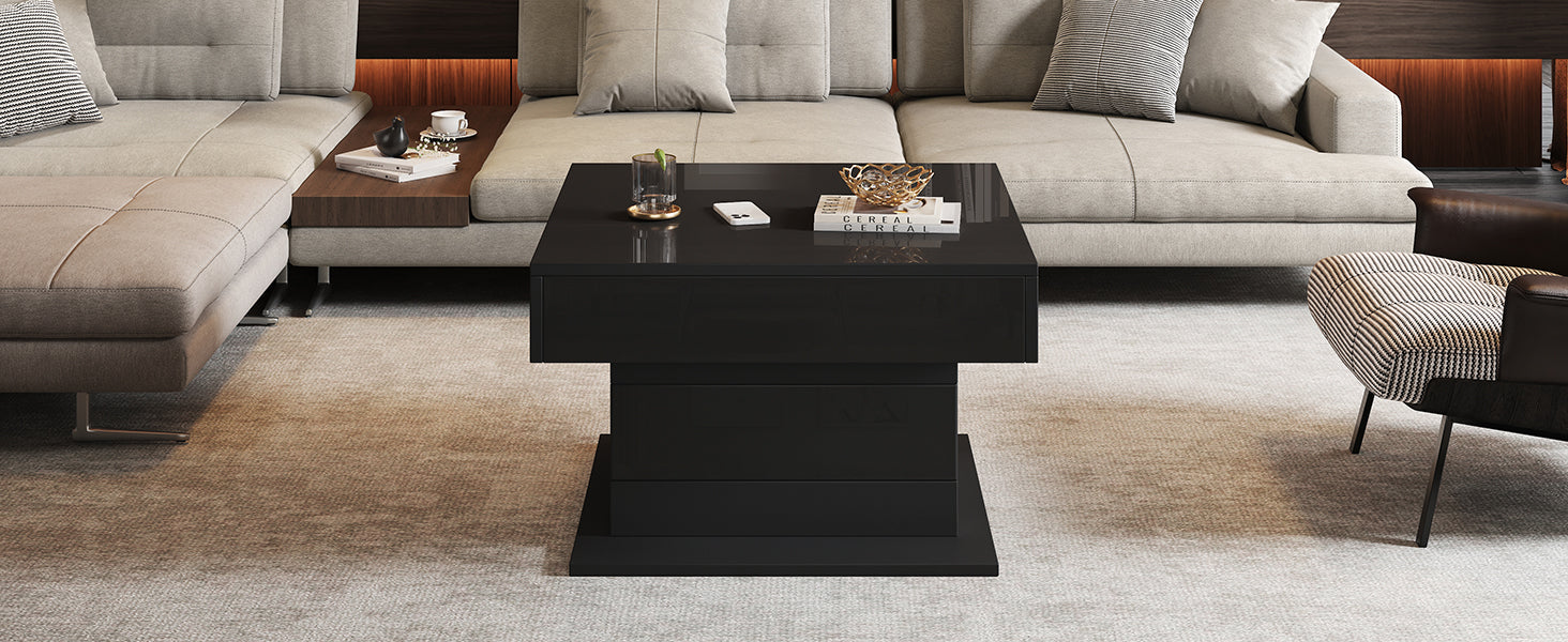Logidon Salontafel 70x70 cm met draaibaar blad en lade zwart