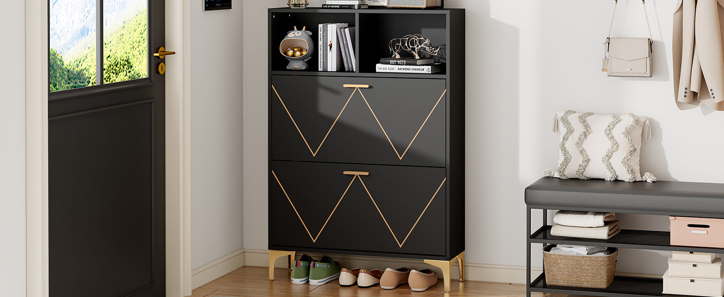Logidon shoe cabinet 80x25x117 cm black with folding doors and four shoe shelves