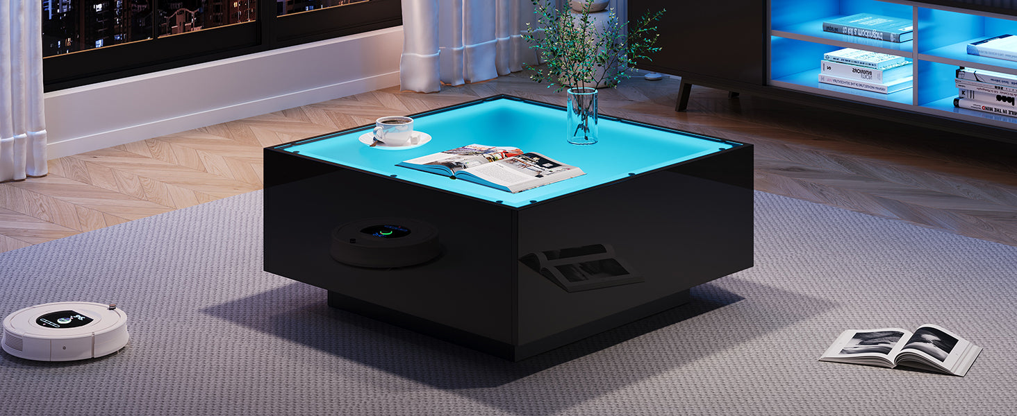 Logidon salontafel 70x70 cm glazen tafelblad LED zwart