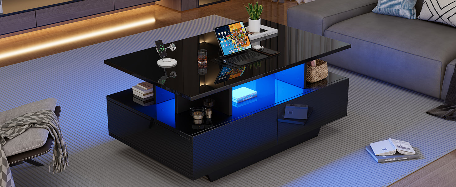 Logidon LED-verlichting salontafel met 2 lades 90x55x41 cm