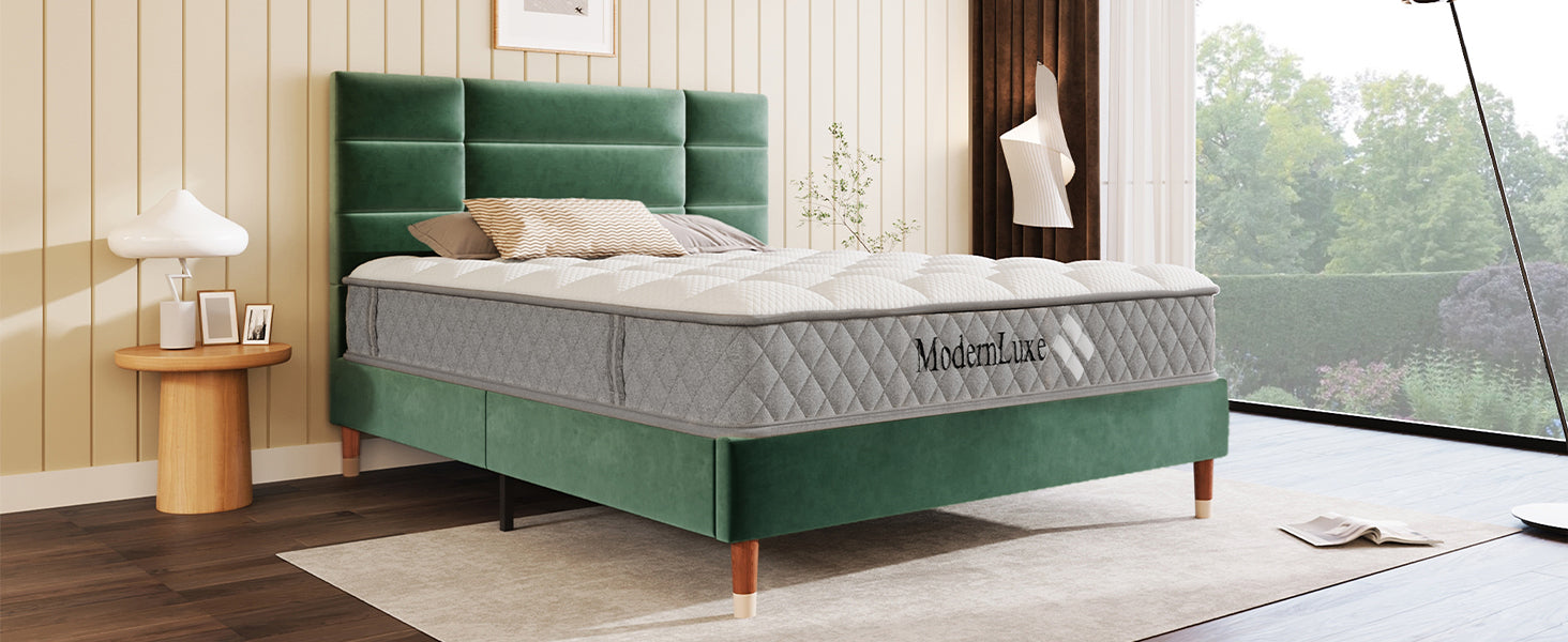 Logidon gestoffeerd bed tweepersoonsbed 140x200 donkergroen fluwelen lattenbodem