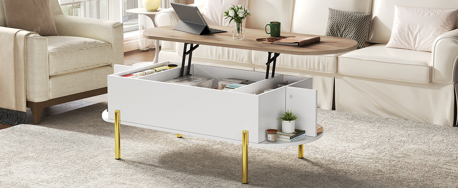 Logidon Verstelbare Salontafel 120x50x43 cm Met Opbergruimte Wit Hout