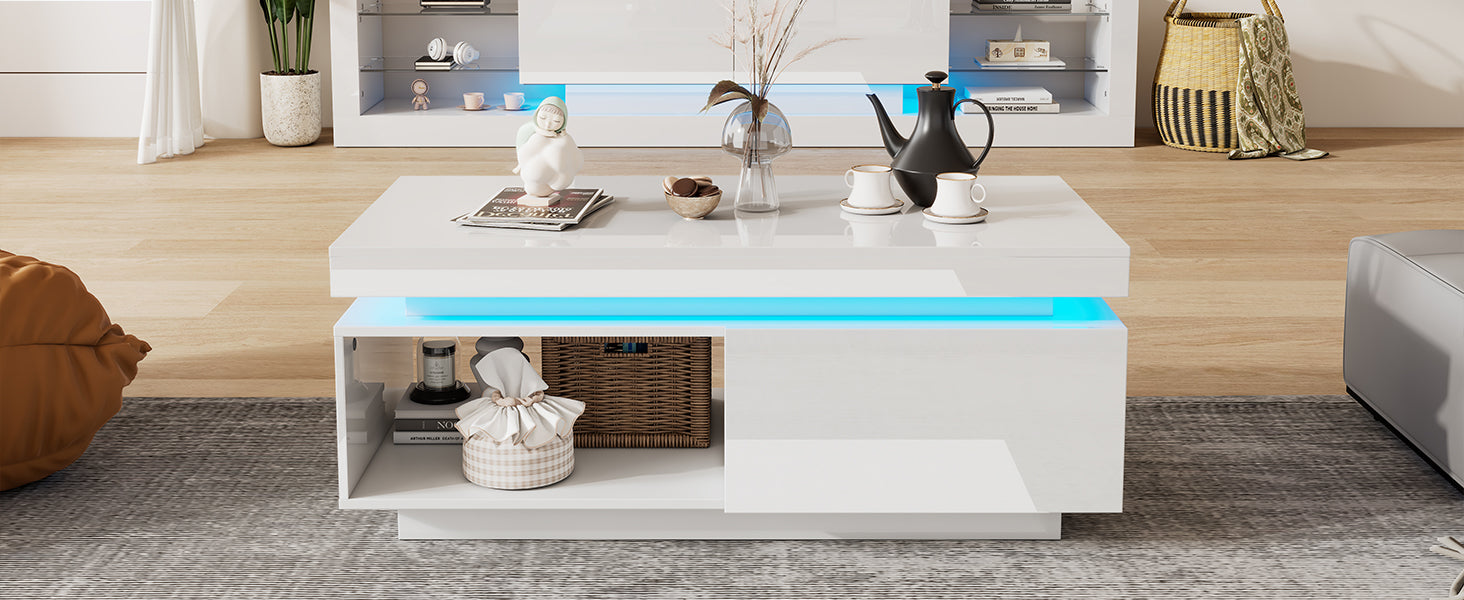 Logidon hoogglans witte salontafel met LED verlichting 100x50x40,3 cm