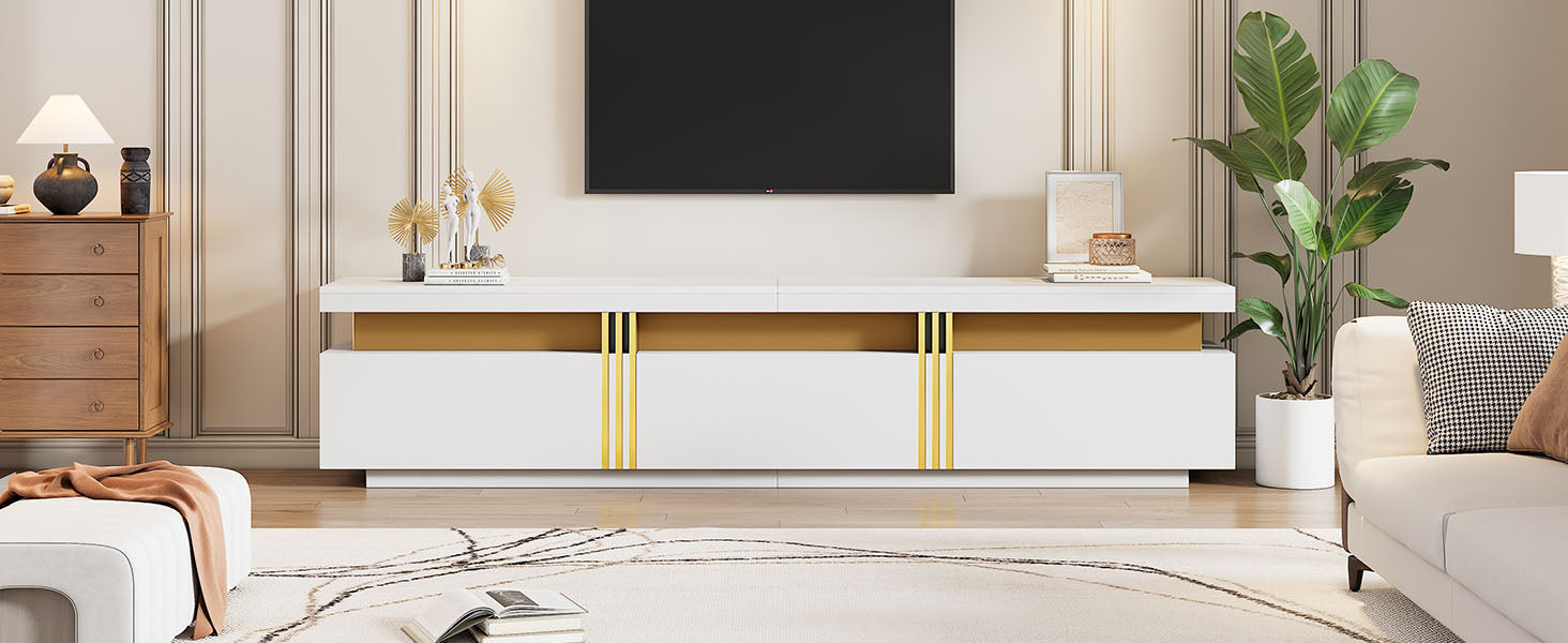 Logidon TV-meubel 200 cm marmerlook drie lades kabelmanagement