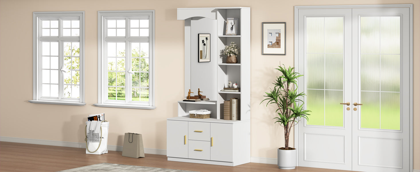 Logidon 90x40x180 cm halkast wit met spiegel en schoenenkast