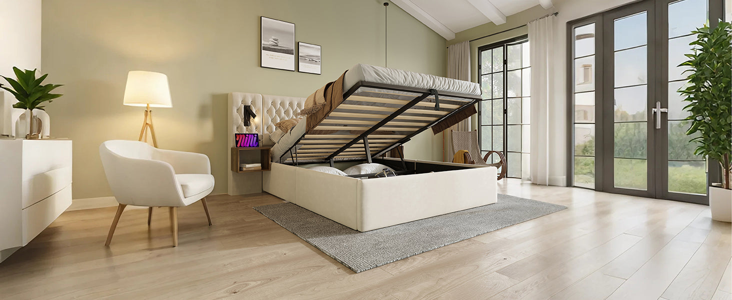 Logidon bedsysteem beige 160x200 cm hydraulisch opbergmatras