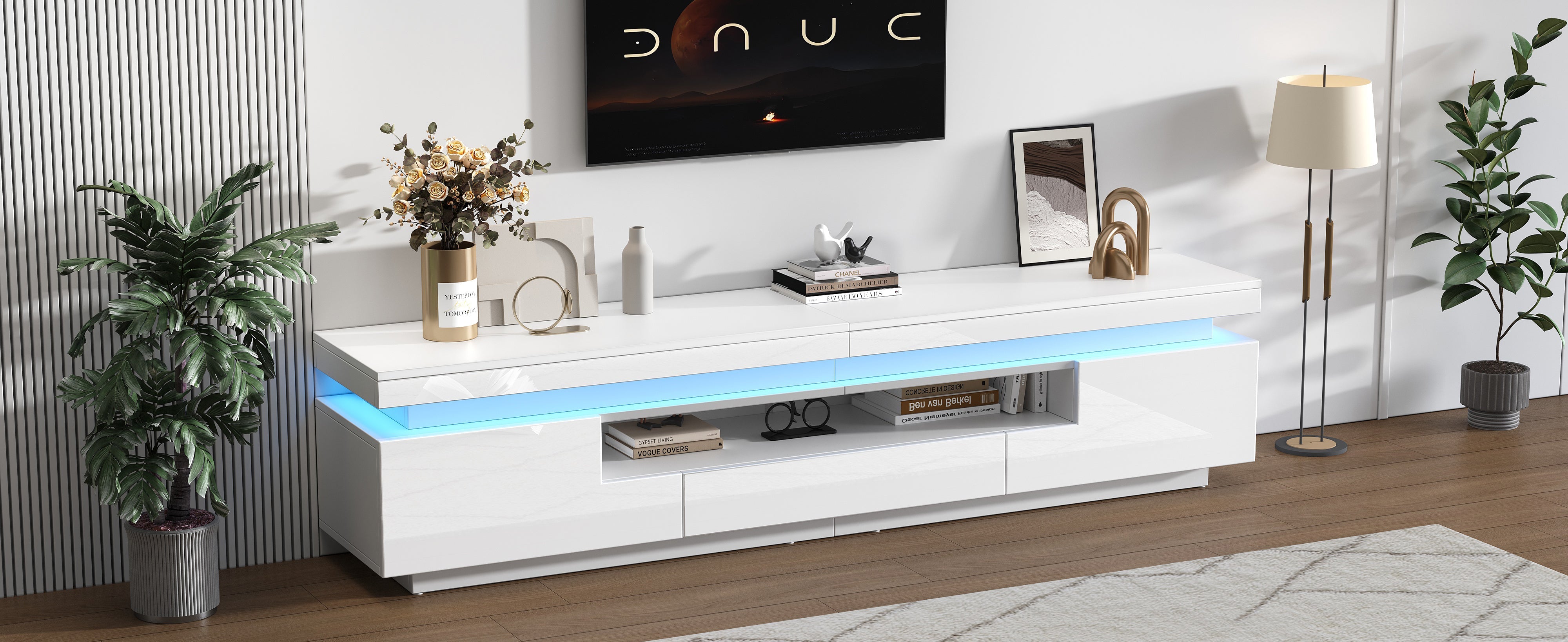 Logidon wit hoogglans LED lowboard 175x38x45 cm met 2 kasten