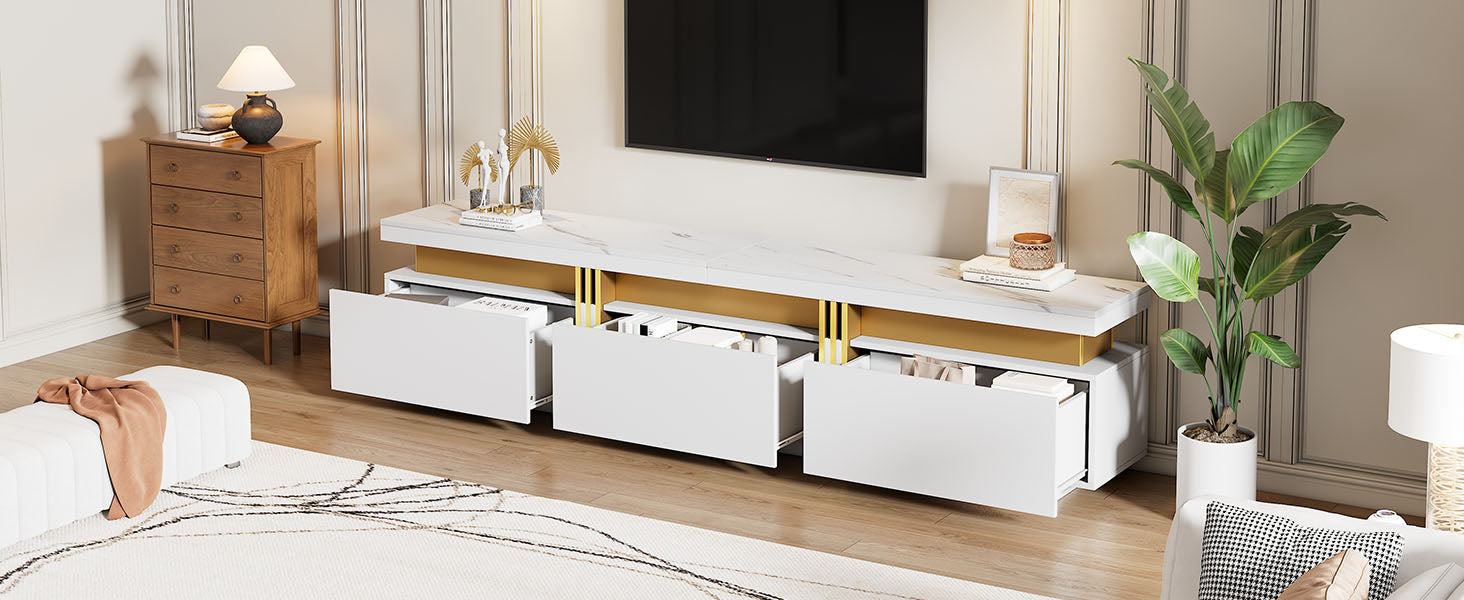 Logidon TV-meubel 200 cm marmerlook drie lades kabelmanagement