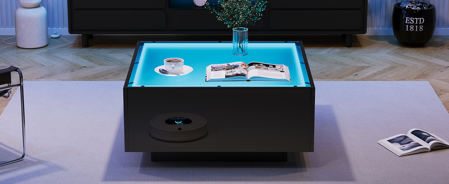 Logidon salontafel 70x70 cm glazen tafelblad LED zwart