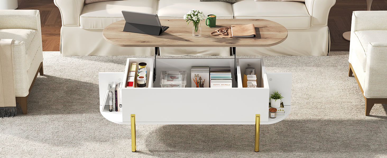 Logidon Verstelbare Salontafel 120x50x43 cm Met Opbergruimte Wit Hout