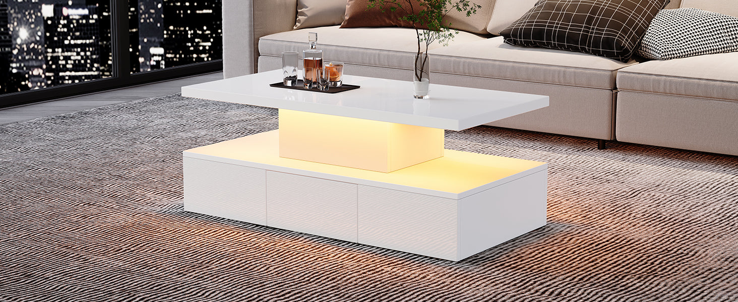 Logidon Salontafel met twee niveaus, witte LED-verlichting