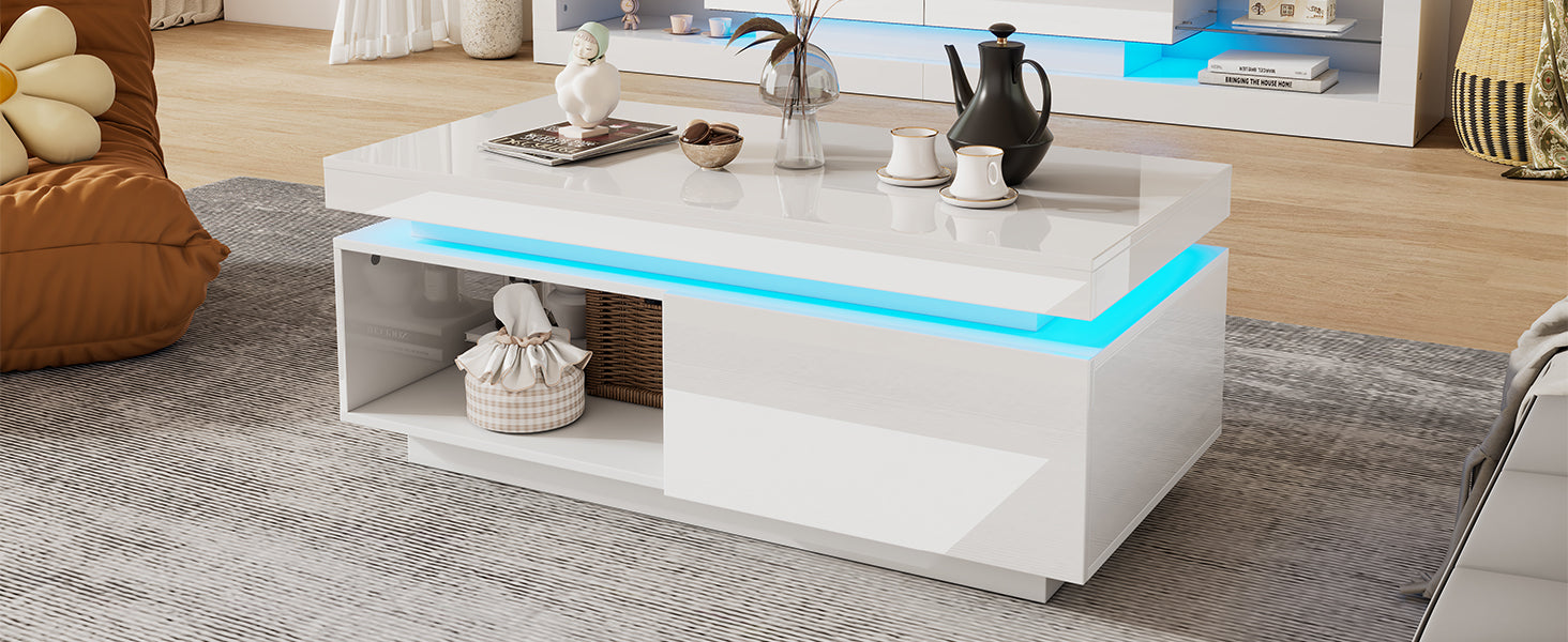 Logidon hoogglans witte salontafel met LED verlichting 100x50x40,3 cm