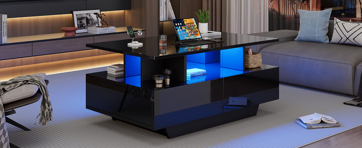 Logidon LED-verlichting salontafel met 2 lades 90x55x41 cm