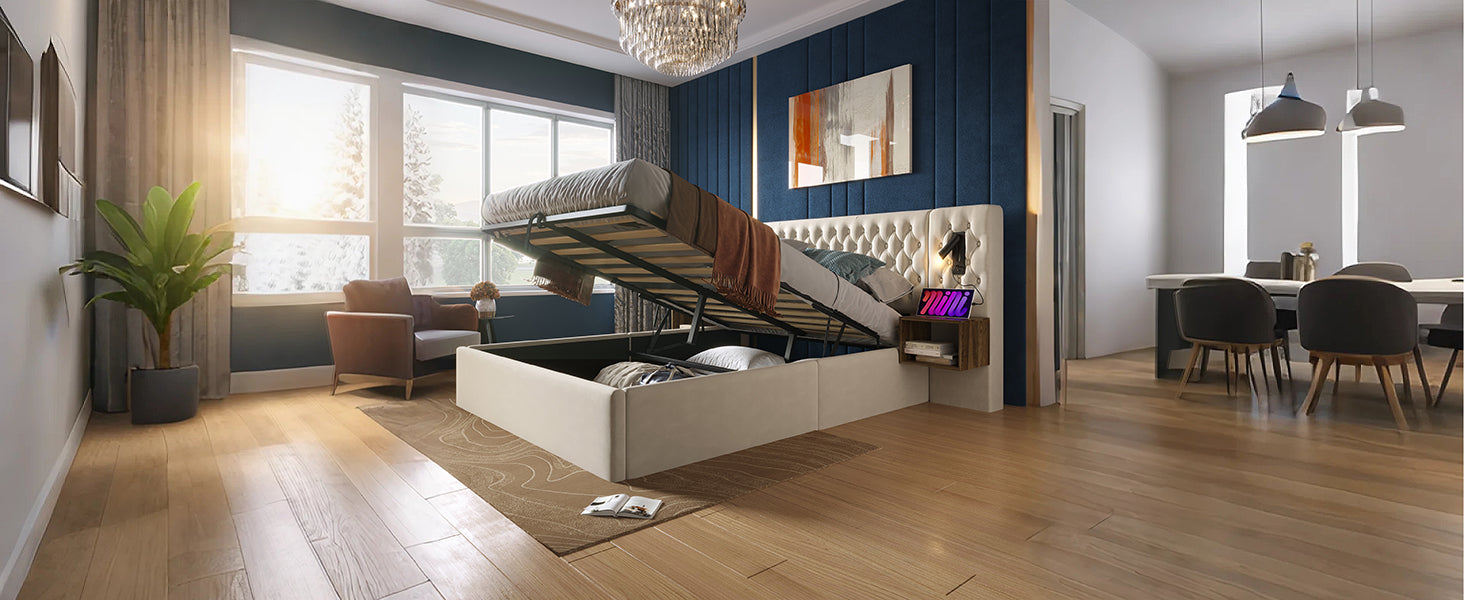 Logidon bedsysteem beige 160x200 cm hydraulisch opbergmatras