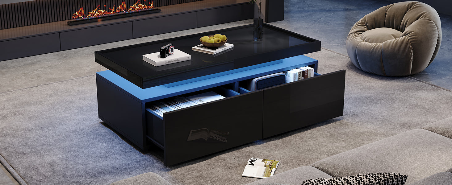 Logidon hoogglans salontafel 95x45x35 cm met LED verlichting zwart