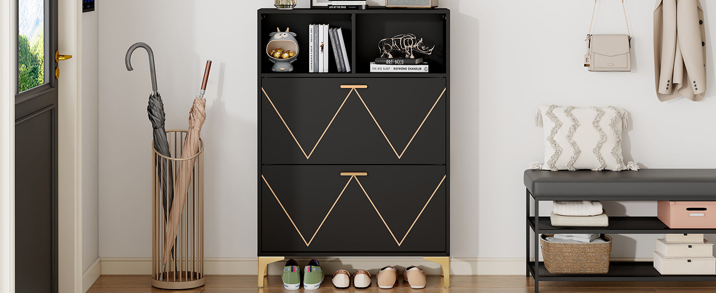 Logidon shoe cabinet 80x25x117 cm black with folding doors and four shoe shelves