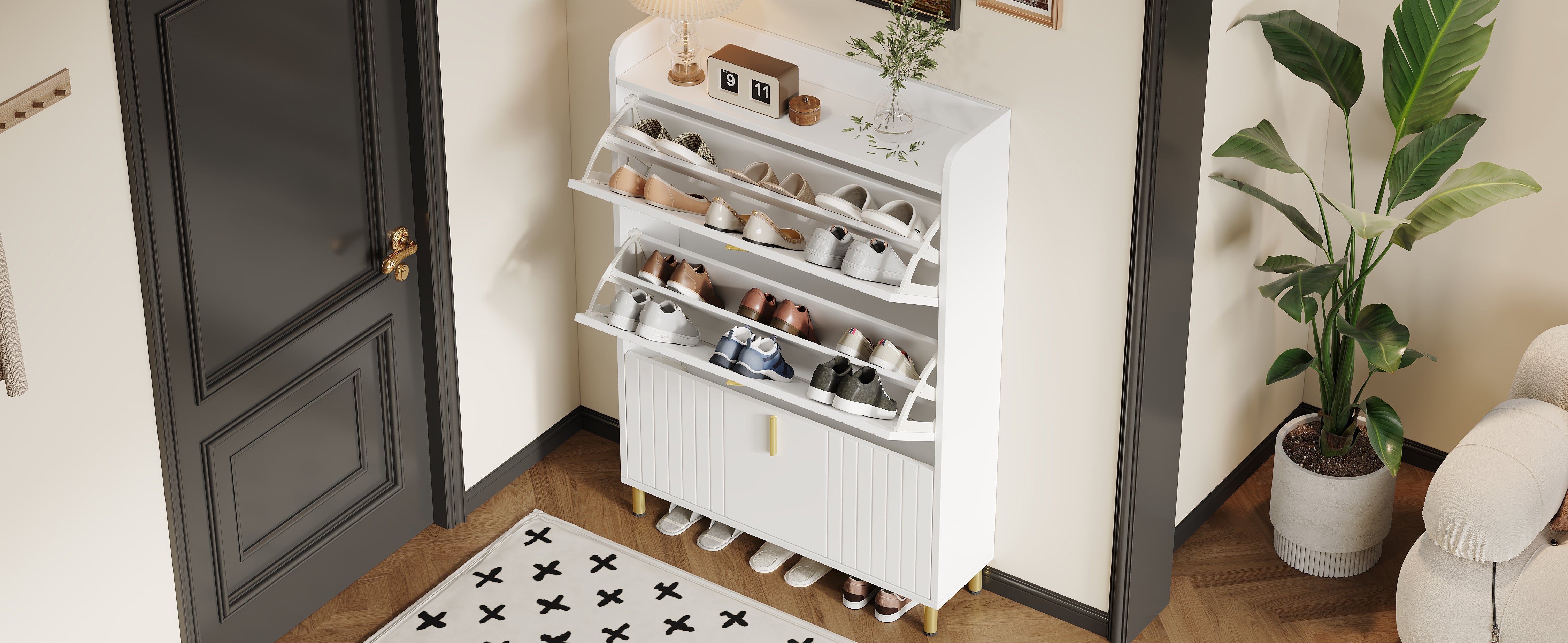 Logidon schoenenkast wit 3 kleppen, 6 vakken, 80x23x123 cm