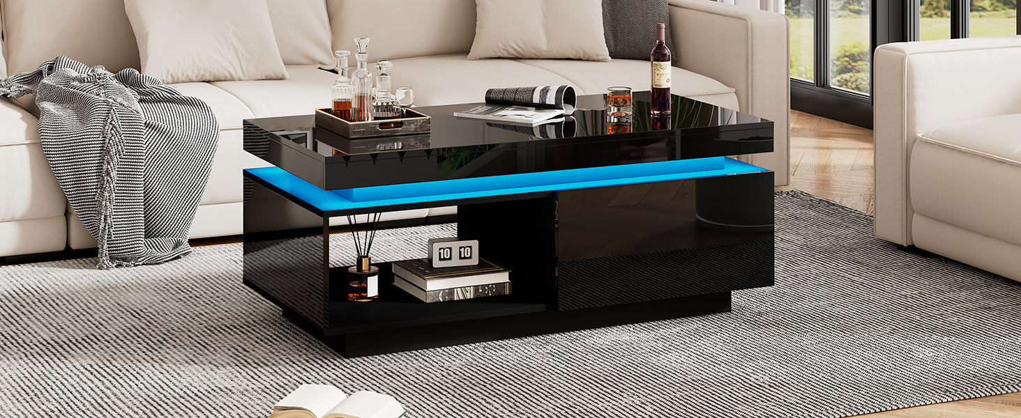 Logidon hoogglans salontafel zwart met LED verlichting 100x50x40 cm