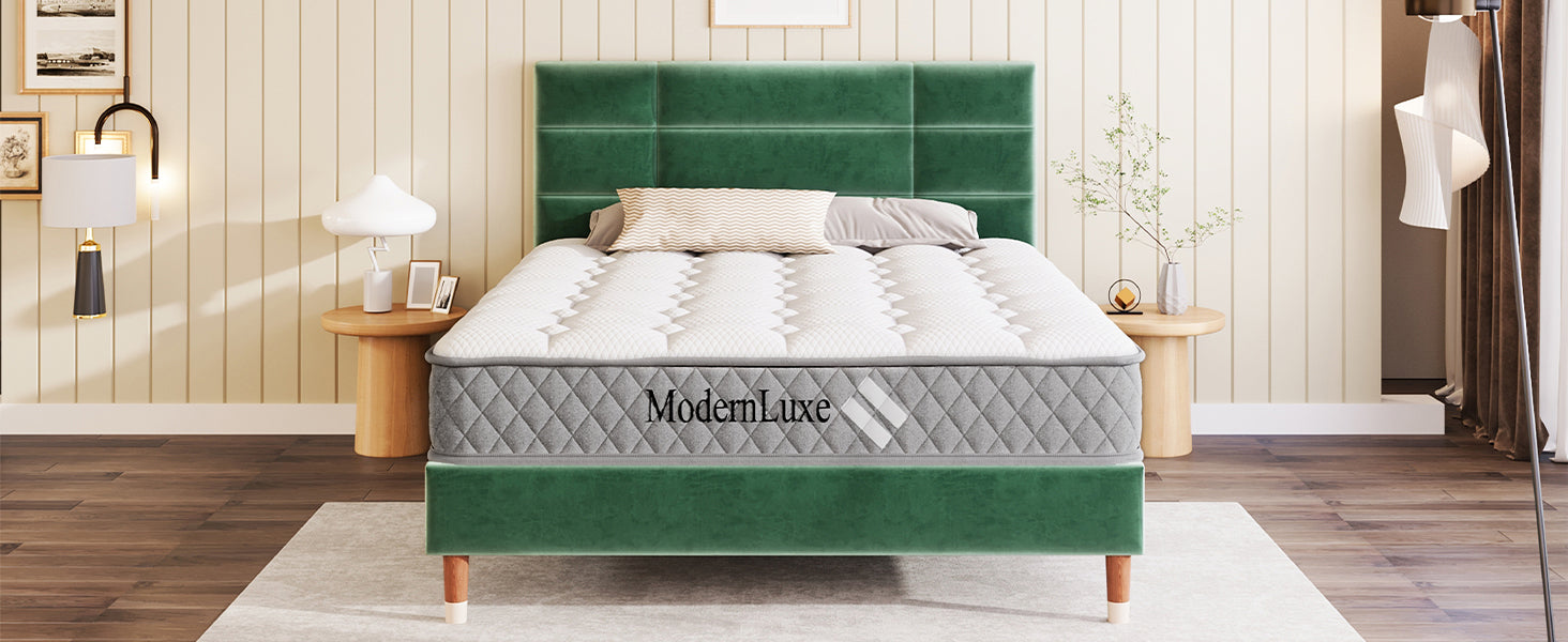 Logidon gestoffeerd bed tweepersoonsbed 140x200 donkergroen fluwelen lattenbodem